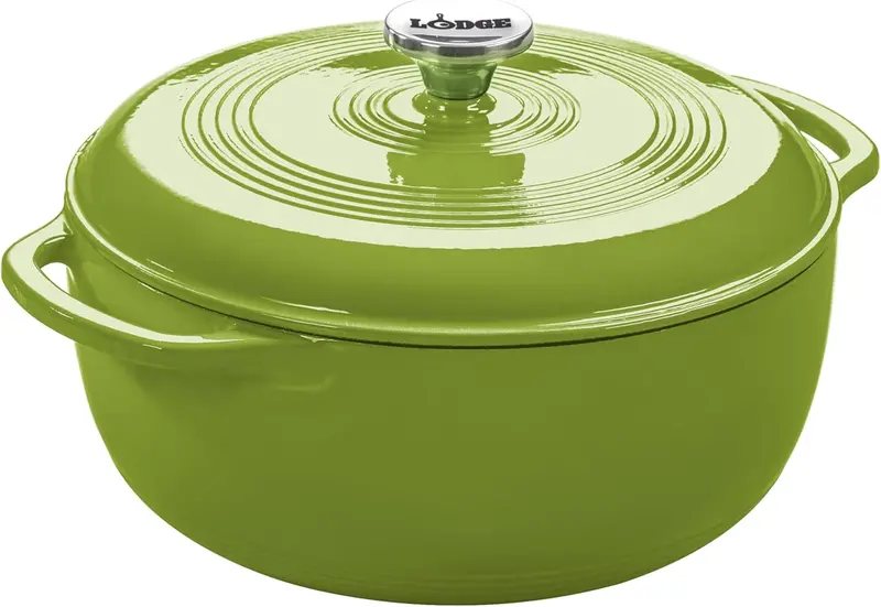Lodge Caribbean Blue 6-Quart Enamel-Coated Cast Iron Dutch Oven Featuring Tight-Seal Lid and Ergonomic Dual Handles