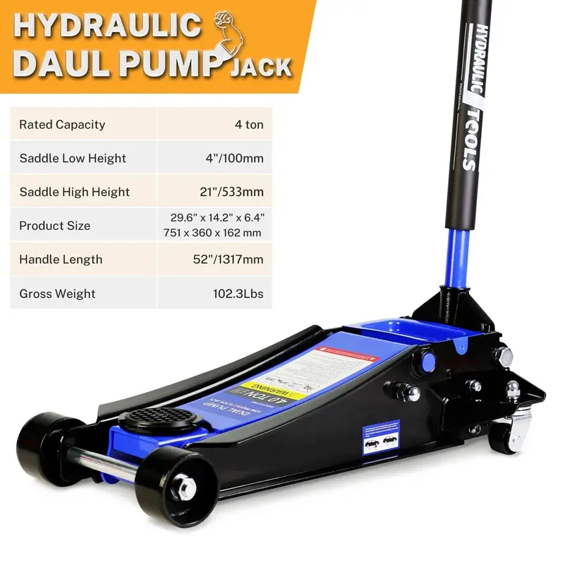 Low-Profile Floor Jack – 4-Ton Heavy-Duty Trolley Lift with Dual-Piston Pump (4"–21" Lift Range, 8000 lbs Capacity)