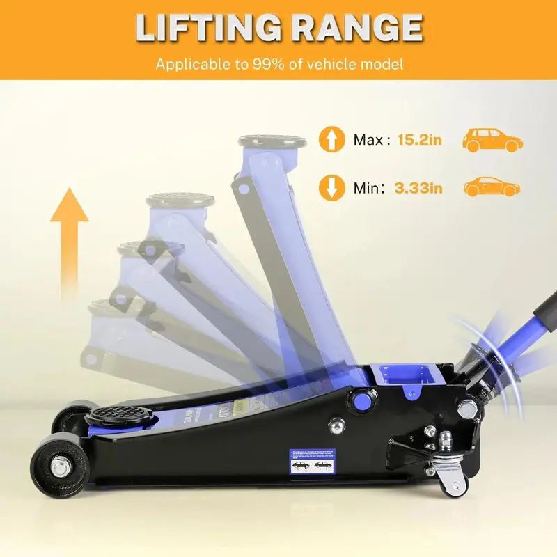 Low-Profile Floor Jack – 4-Ton Heavy-Duty Trolley Lift with Dual-Piston Pump (4"–21" Lift Range, 8000 lbs Capacity)