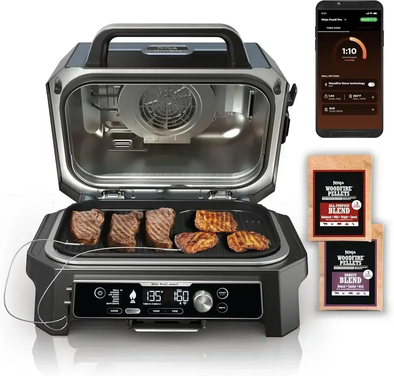 Ninja Woodfire Pro XL 4-in-1 Outdoor Cooking System – Grill, Smoker, Air Fryer & Precision Thermometer