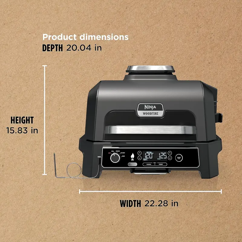 Ninja Woodfire Pro XL 4-in-1 Outdoor Cooking System – Grill, Smoker, Air Fryer & Precision Thermometer