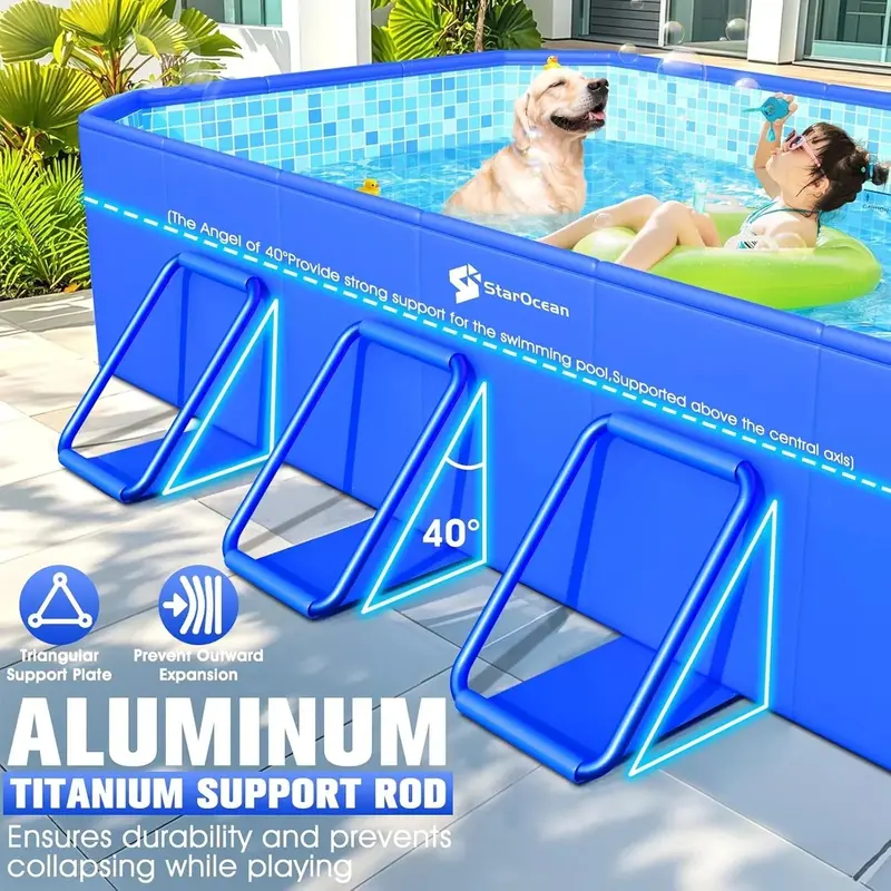 Non-Inflatable Collapsible Hard-Shell Swimming Pool – Oversized Foldable Backyard Pool (115" x 66" x 20") with Decorative Mosaic Finish for All Ages