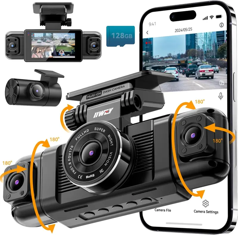 OmniView 4-Channel Dash Cam System – 360° Coverage (Front/Rear/Sides), 1080P Recording, 8 IR Night Vision & 5G Wi-Fi