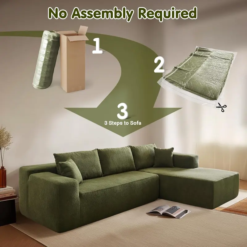 Ovios 104-Inch L-Shaped Cloud Sectional – Plush Corduroy Modular Sofa with Deep Seat & Effortless Setup (Grey)
