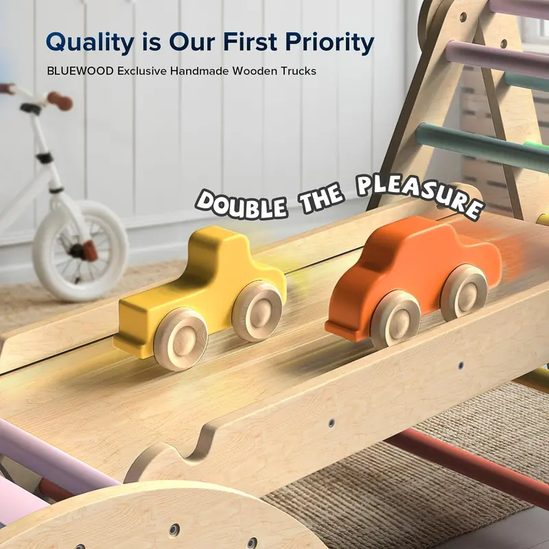 Pikler Triangle 7-in-1 Montessori Climbing Gym — Foldable Wooden Set with Rainbow Finish, Ramp, Arch, and Ladder