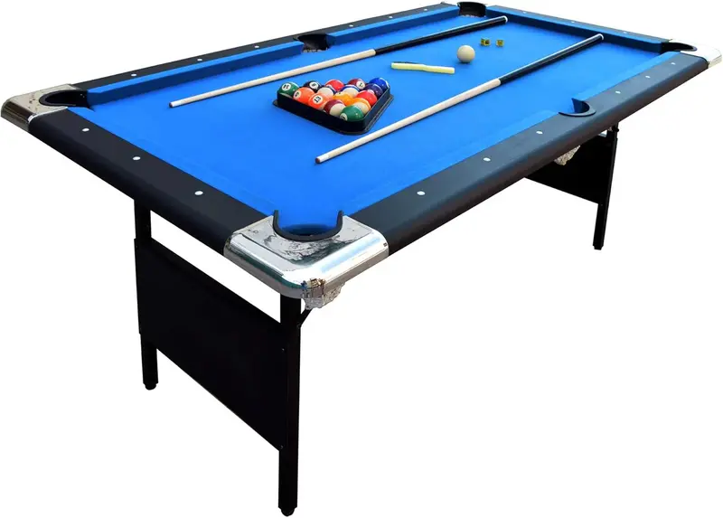 Portable 6-Foot Folding Billiards Table for Adults – Compact Indoor/Outdoor Pool Set with Cues, Balls, Chalk, Brush & Integrated Storage