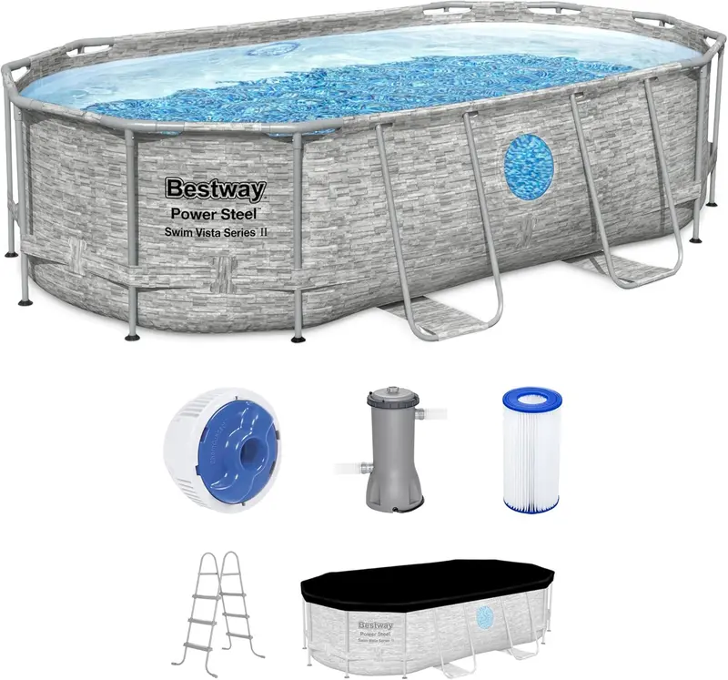Power Steel Swim Vista II Above-Ground Pool – 14' x 8'2" x 39.5" Complete Swimming Set