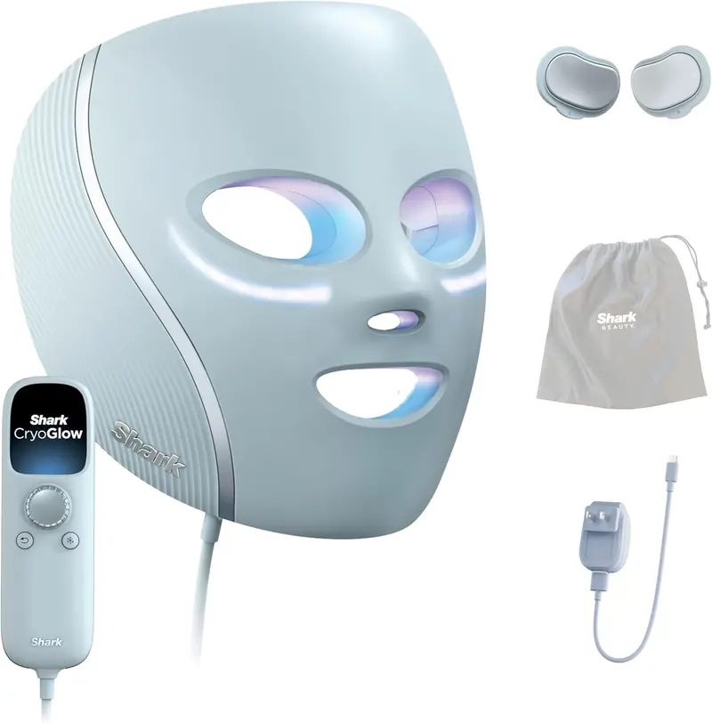 Shark CryoGlow Cooling LED Face Mask with Gel Eye Pads and Anti-Aging Light Therapy