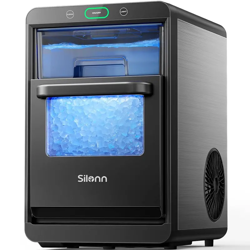 Silonn Nugget Ice Maker for Countertops – Pull-Out Reservoir, Removable Ice Bin, Rapid Ice Production Cycle & Compact Footprint