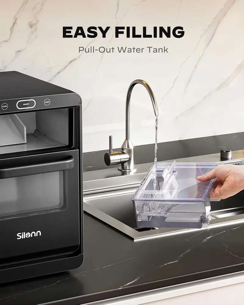 Silonn Nugget Ice Maker for Countertops – Pull-Out Reservoir, Removable Ice Bin, Rapid Ice Production Cycle & Compact Footprint