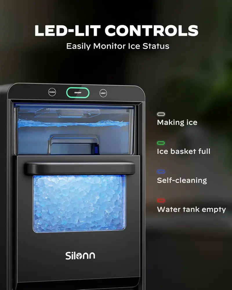 Silonn Nugget Ice Maker for Countertops – Pull-Out Reservoir, Removable Ice Bin, Rapid Ice Production Cycle & Compact Footprint