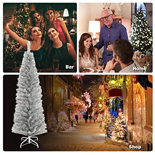 Slim 6-Foot Blue Pencil Christmas Tree – Compact Artificial Design for Small Spaces