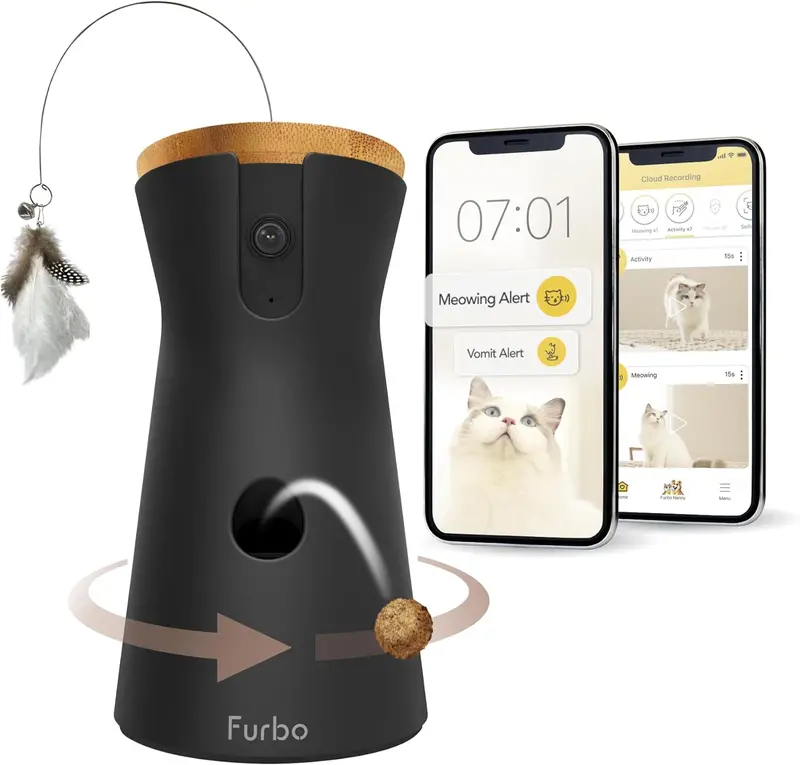 Smart 360° Pet Camera for Cats — Pan-Tilt Tracking, Treat Dispensing, HD Night Vision, and Two-Way Audio