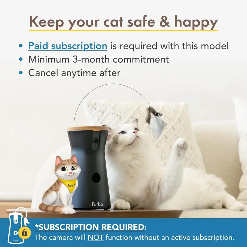 Smart 360° Pet Camera for Cats — Pan-Tilt Tracking, Treat Dispensing, HD Night Vision, and Two-Way Audio