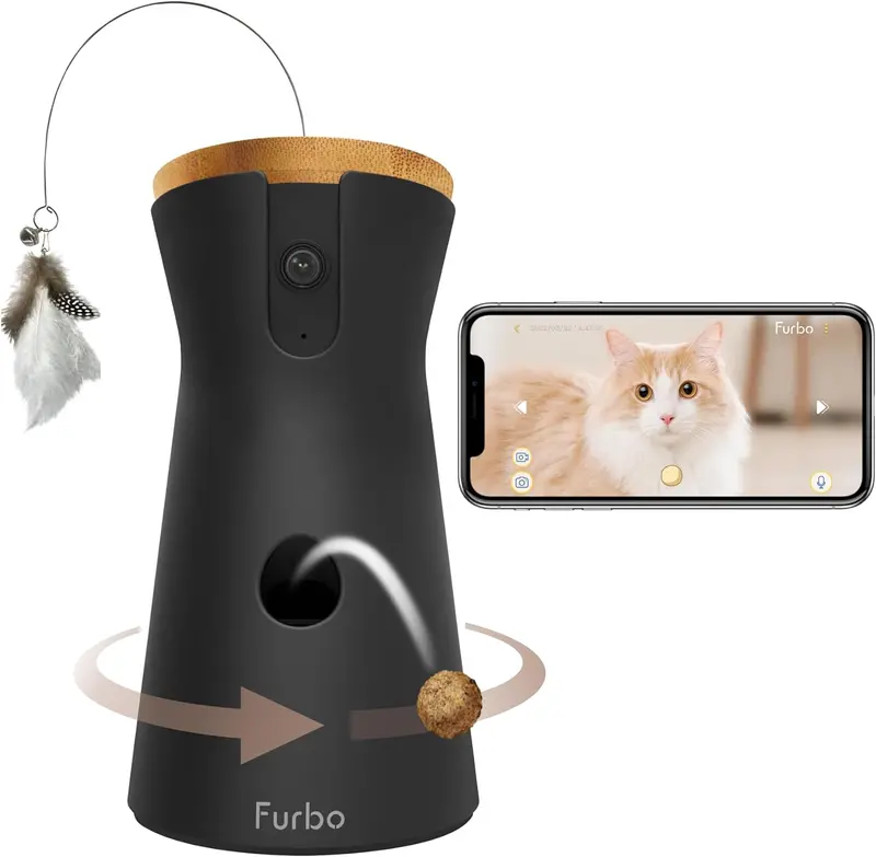 Smart 360° Pet Camera for Cats — Pan-Tilt Tracking, Treat Dispensing, HD Night Vision, and Two-Way Audio