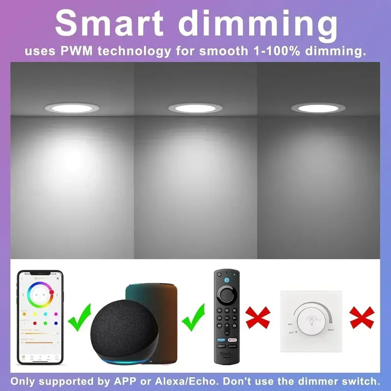 Smart 4-Inch RGBCW Canless LED Downlight – 12W Tunable Color, Built-in Junction Box & Dimmable Control
