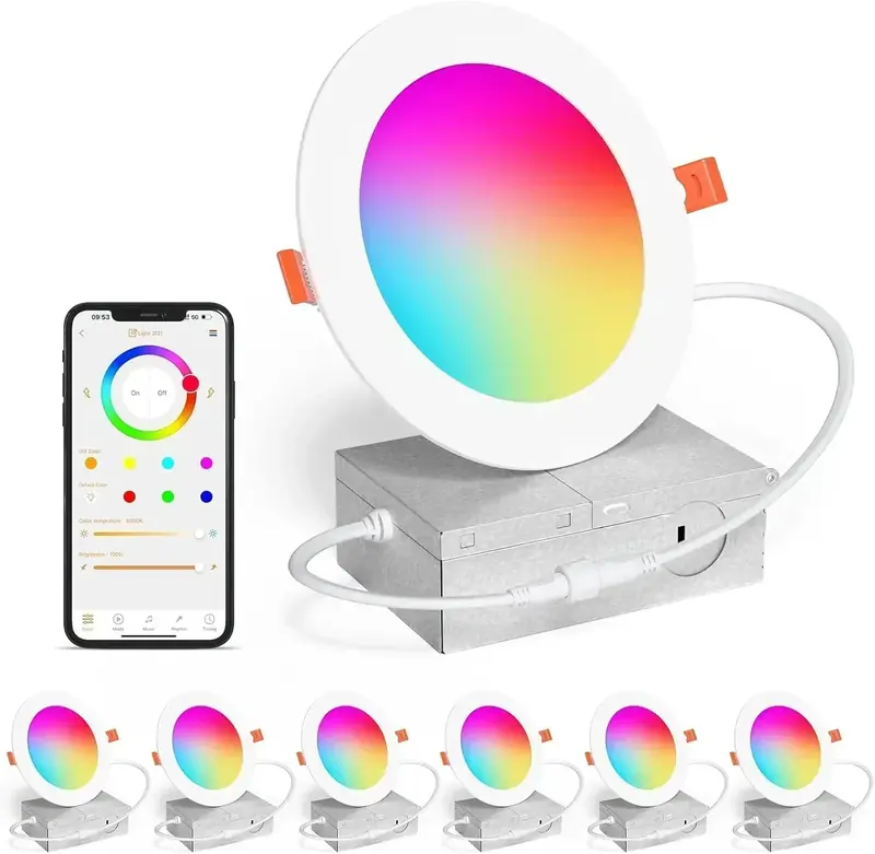 Smart 4-Inch RGBCW Canless LED Downlight – 12W Tunable Color, Built-in Junction Box & Dimmable Control