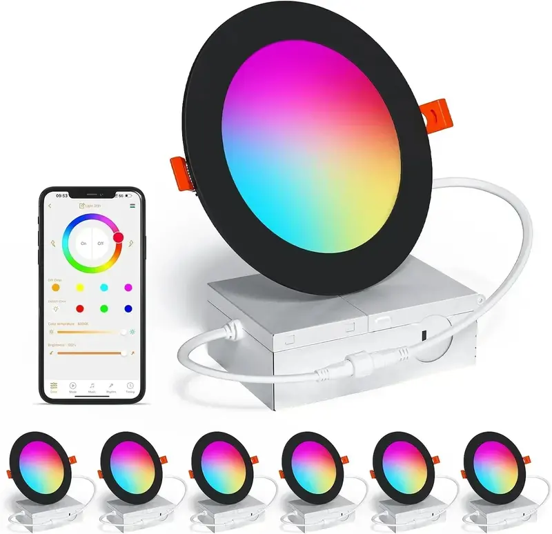 Smart 4-Inch RGBCW Canless LED Downlight – 12W Tunable Color, Built-in Junction Box & Dimmable Control