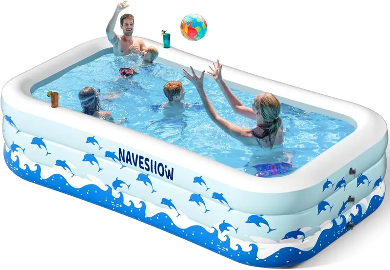 Spacious Inflatable Family Swimming Pool with Built-In Seating – 130" x 72" x 22" Reinforced PVC Above-Ground Pool for Outdoor Leisure
