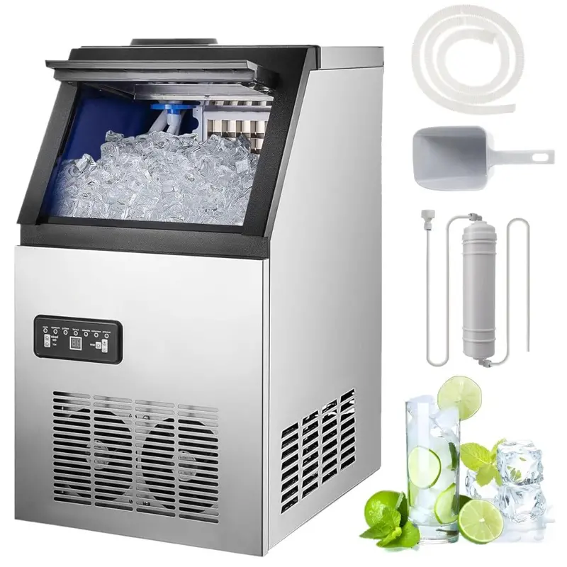 Stainless Steel Undercounter or Freestanding Ice Maker — 90 lbs/24H Production, 33-Lb Storage Bin, Top-Loading Convenience
