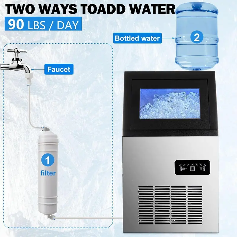 Stainless Steel Undercounter or Freestanding Ice Maker — 90 lbs/24H Production, 33-Lb Storage Bin, Top-Loading Convenience