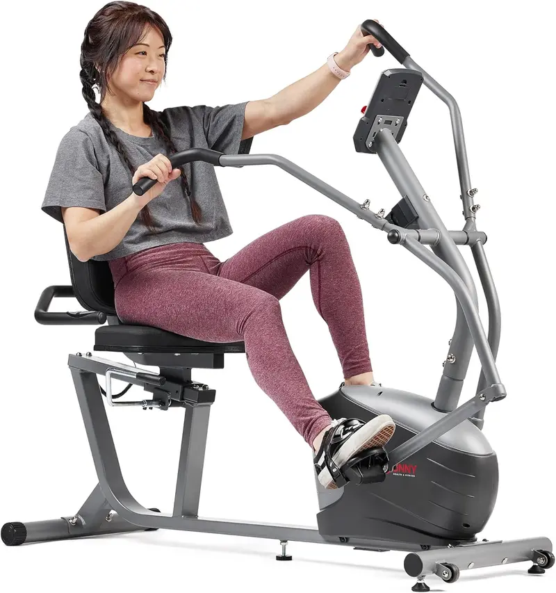 Sunny Health & Fitness Smart Recumbent Bike with Built-In Arm Exercisers