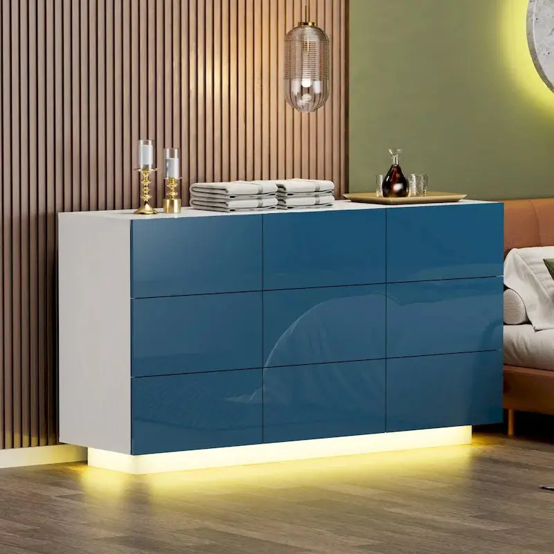 Tall 9-Drawer LED-Lit Dresser – Modern Bedroom Storage Tower with Ambient Lighting