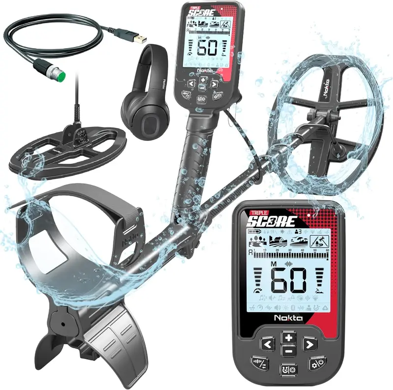Triple Score PRO Pack Metal Detector – Fully Waterproof Design, Rechargeable Battery, Multi-Frequency Scanning for Serious Treasure Hunters