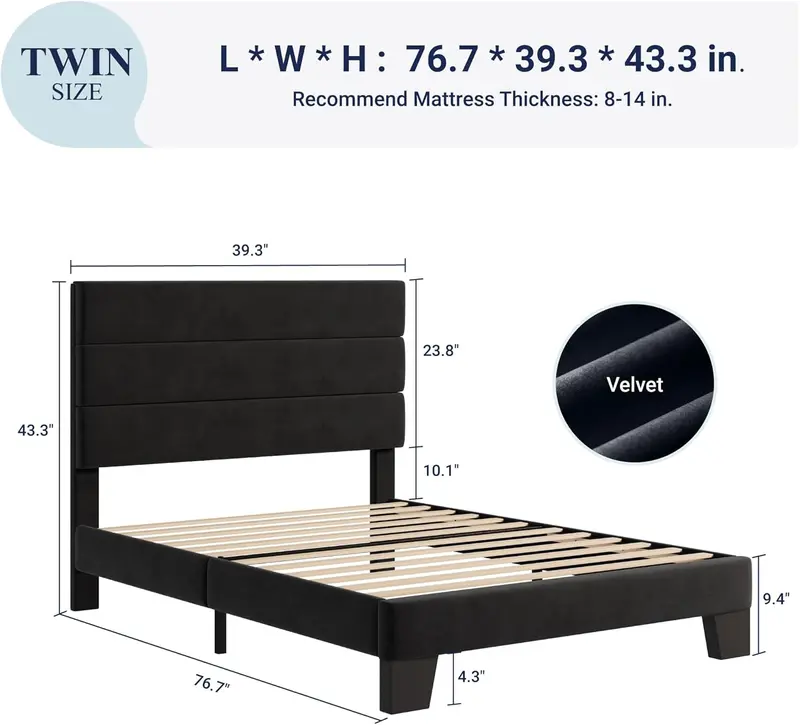 Upholstered Queen Platform Bed – Soft-Fabric Headboard Frame with Reinforced Solid Wood Slats