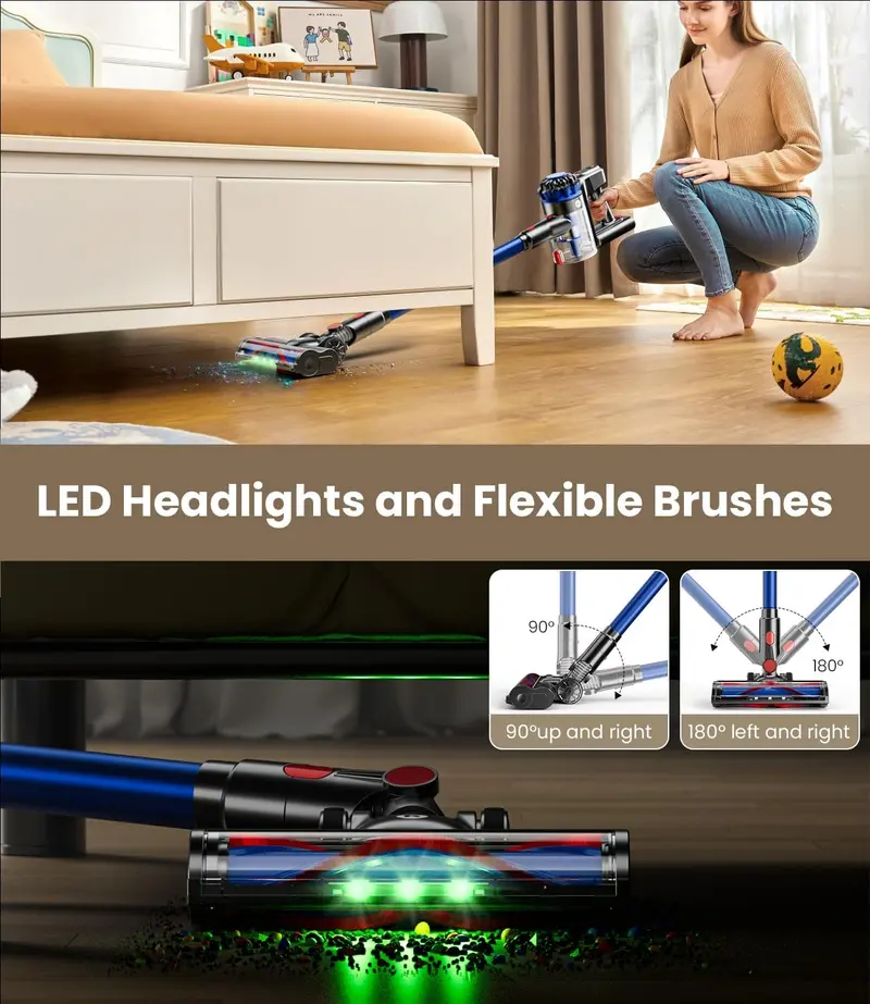 Versatile 8-in-1 Cordless Vacuum – 500W Motor, 40KPa Suction, 60-Min Battery, LED Display, Anti-Tangle System & Wall-Charging Station