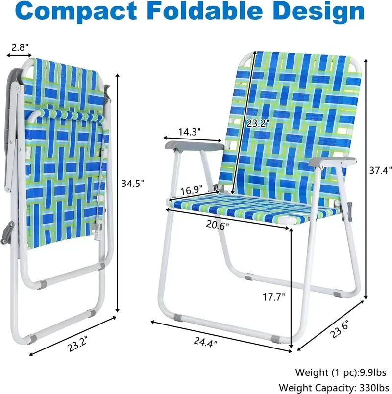 VINGLI Portable Webbed Lawn Chairs – 2-Pack Lightweight Folding Beach and Backyard Seating