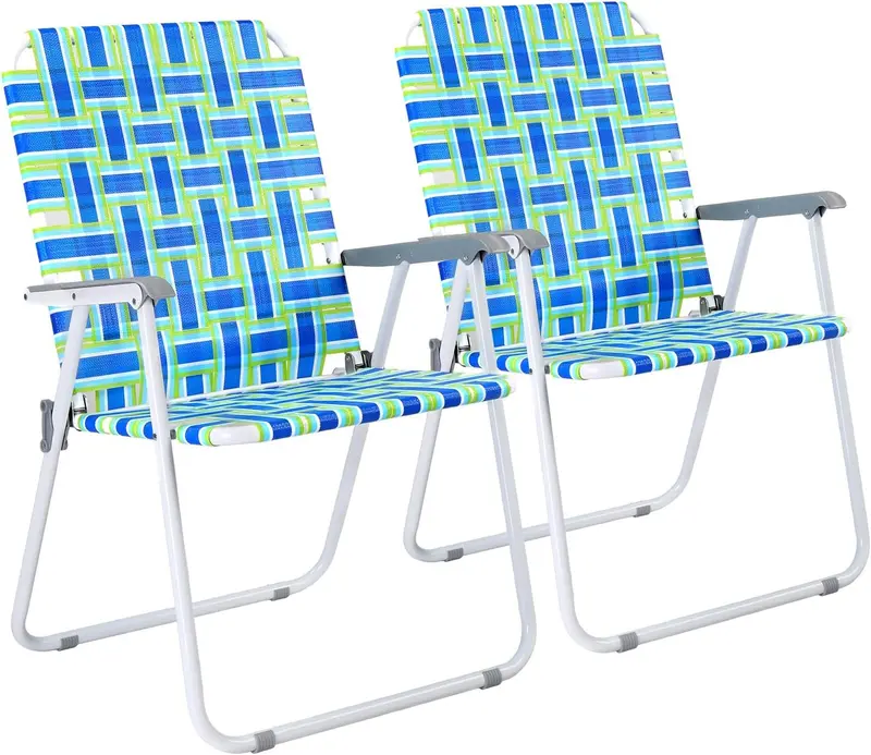 VINGLI Portable Webbed Lawn Chairs – 2-Pack Lightweight Folding Beach and Backyard Seating