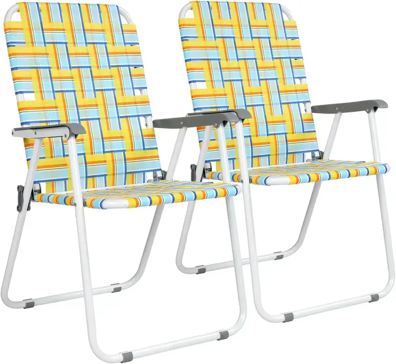 VINGLI Portable Webbed Lawn Chairs – 2-Pack Lightweight Folding Beach and Backyard Seating