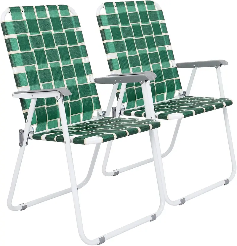 VINGLI Portable Webbed Lawn Chairs – 2-Pack Lightweight Folding Beach and Backyard Seating