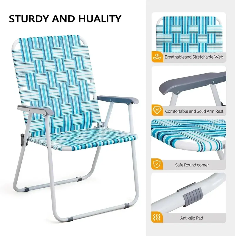 VINGLI Portable Webbed Lawn Chairs – 2-Pack Lightweight Folding Beach and Backyard Seating