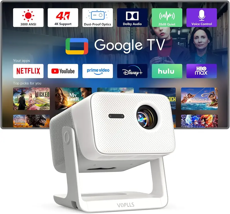 VOPLLS Outdoor-Capable Smart Projector — Dolby Audio, Auto Focus, and Dual Wireless Connectivity