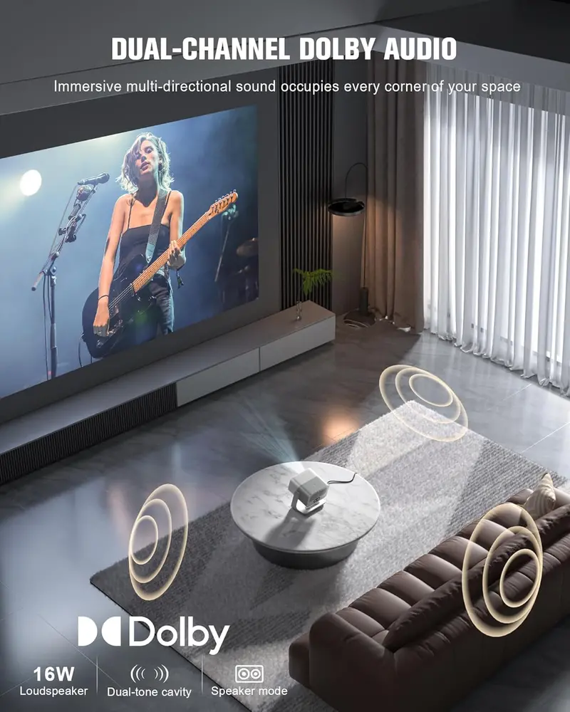 VOPLLS Outdoor-Capable Smart Projector — Dolby Audio, Auto Focus, and Dual Wireless Connectivity
