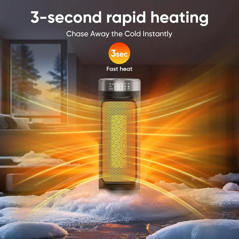 WiFi-Enabled PTC Space Heater – 1500W Output, 90° Oscillation, Five Heating Modes, and Dual Safety Sensors