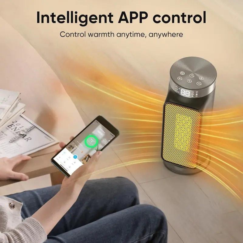 WiFi-Enabled PTC Space Heater – 1500W Output, 90° Oscillation, Five Heating Modes, and Dual Safety Sensors
