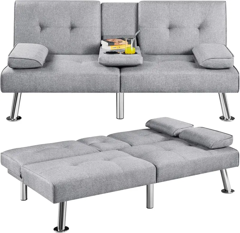 Yaheetech Reversible Faux Leather Loveseat – Folding Sofa Bed with 3 Recline Positions