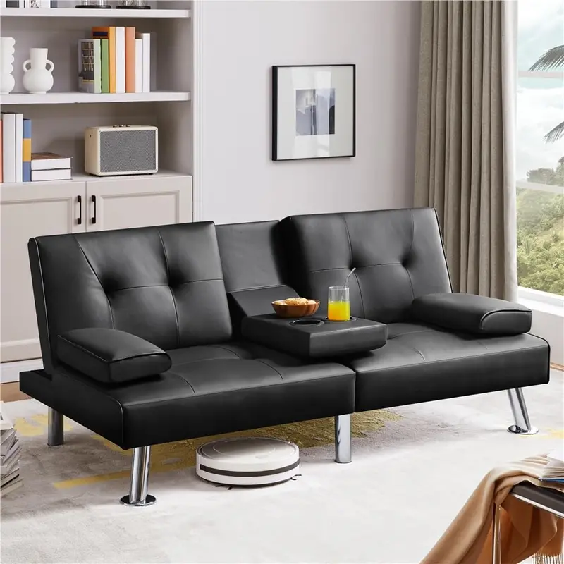 Yaheetech Reversible Faux Leather Loveseat – Folding Sofa Bed with 3 Recline Positions