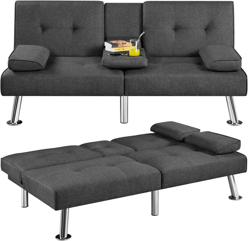 Yaheetech Reversible Faux Leather Loveseat – Folding Sofa Bed with 3 Recline Positions