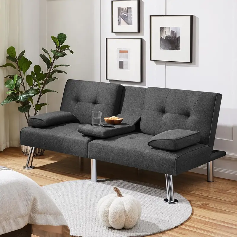 Yaheetech Reversible Faux Leather Loveseat – Folding Sofa Bed with 3 Recline Positions