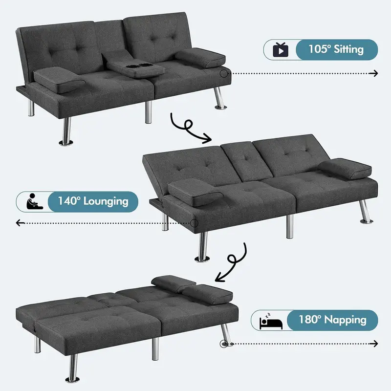 Yaheetech Reversible Faux Leather Loveseat – Folding Sofa Bed with 3 Recline Positions